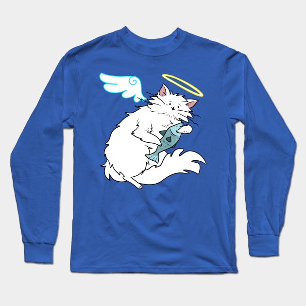 Fluffy White Kitty Cat Angel Long Sleeve T-Shirt by saradaboru